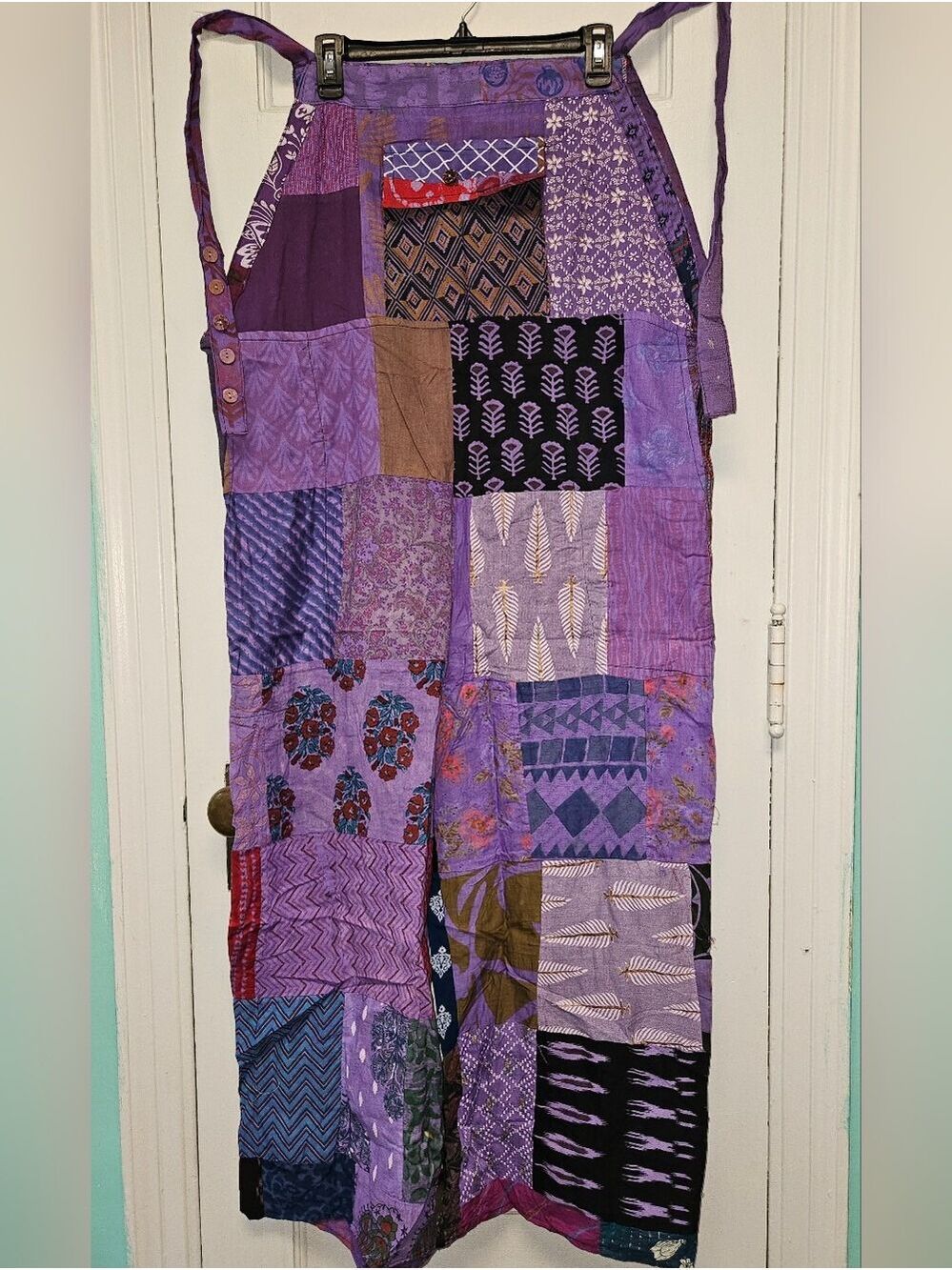 Boho Purple Patchwork Apron Jumpsuit - Picture 1 of 10